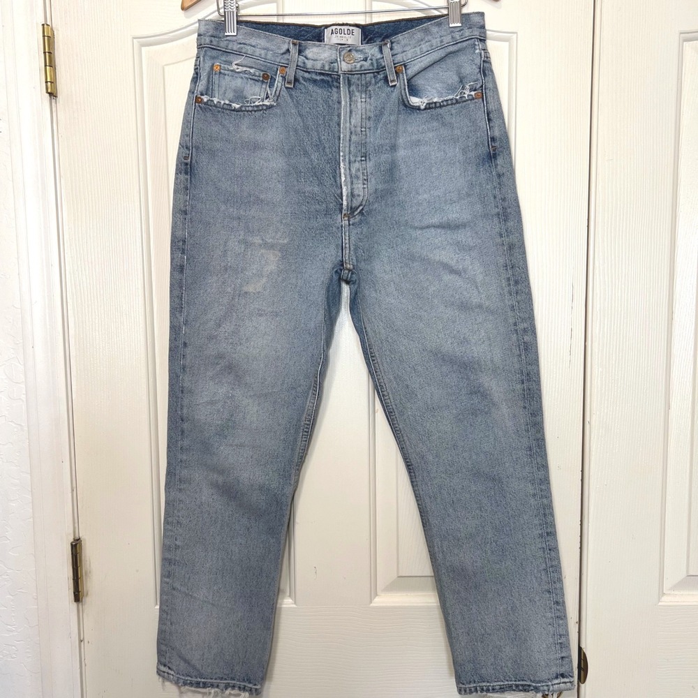 AGOLDE Riley High Rise Straight Crop Jeans Light Wash Button Fly 30 - Picture 3 of 13